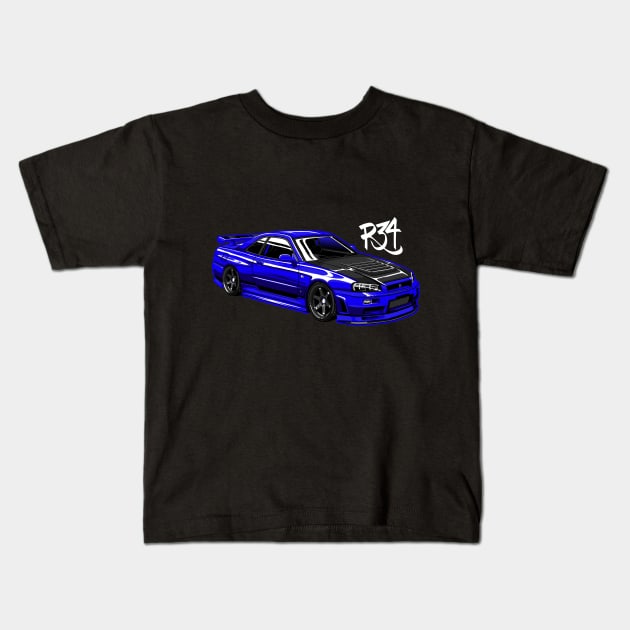 Nissan skyline gtr r34 Kids T-Shirt by JDMAPEX